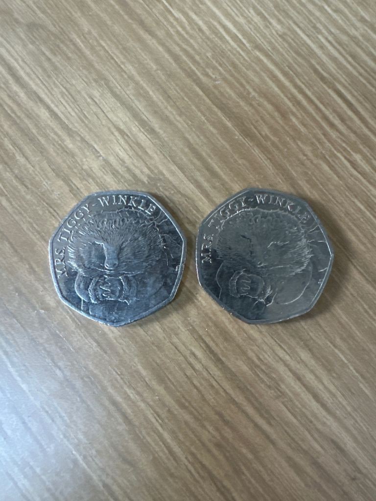 Mrs tiggy winkle 50p coins x2 £4 each 