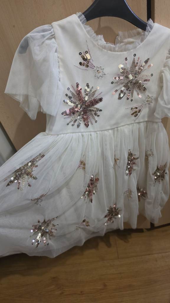 M&S White Stunning Shiny Sequin Embellished Star Party Wedding Dress Infant Toddler 3-4years 
