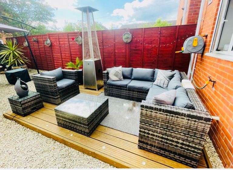 Garden Rattan Corner Sofa, Chair, Table And Side Table Furniture Set