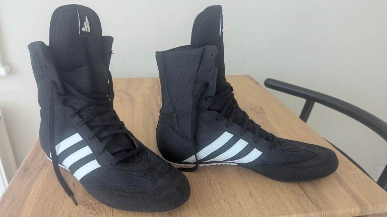 16oz Boxing Gloves, Size 9.5 Adidas boxing shoes, L/XL padded hand wraps