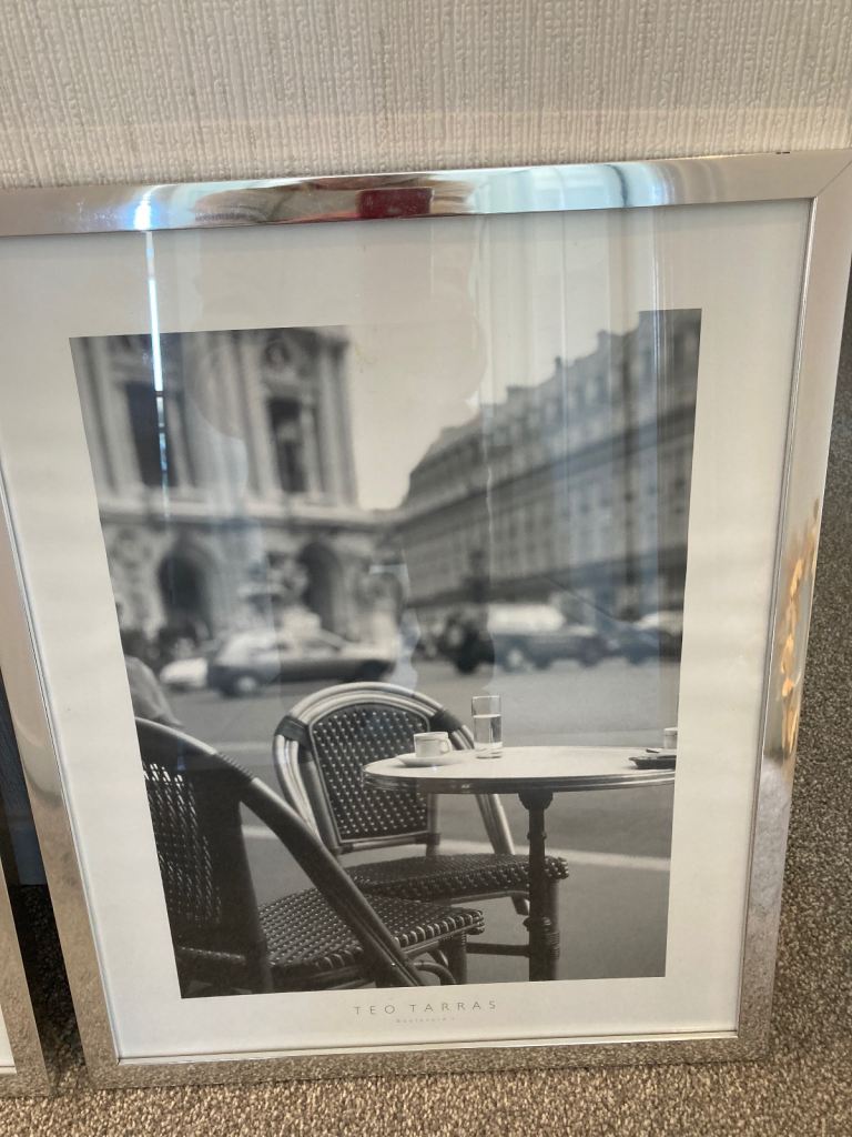 3 Mediterranean cafe prints - black/white with silver frames