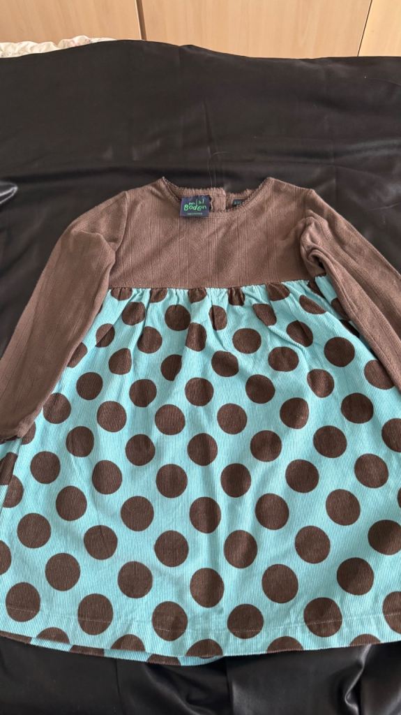 Mini Boden Girls' Polka Dot Dress – Brown & Blue, 4-5Y