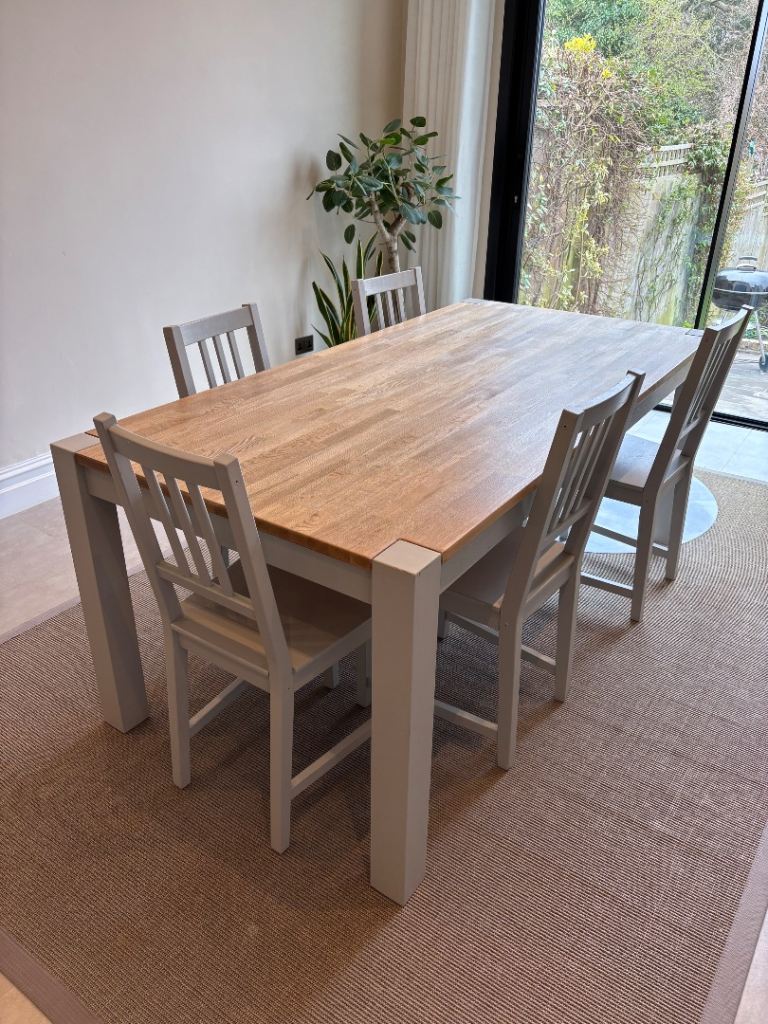 Wooden dining table, chairs and bench 