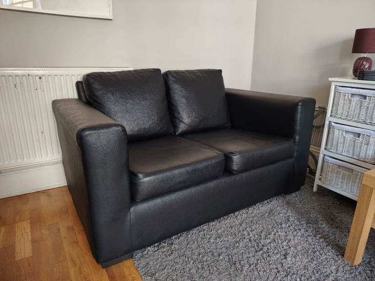 2 Seater Black Leather Sofa