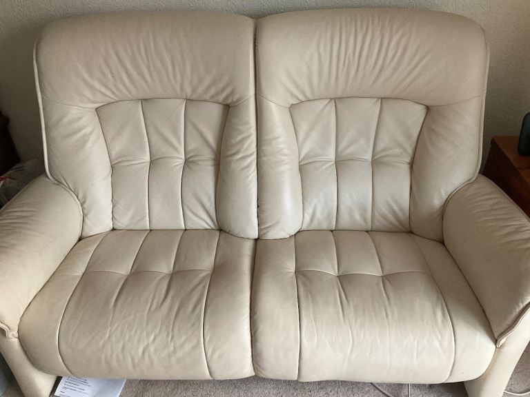 Cream Leather Two-Seater Sofa – Good Condition