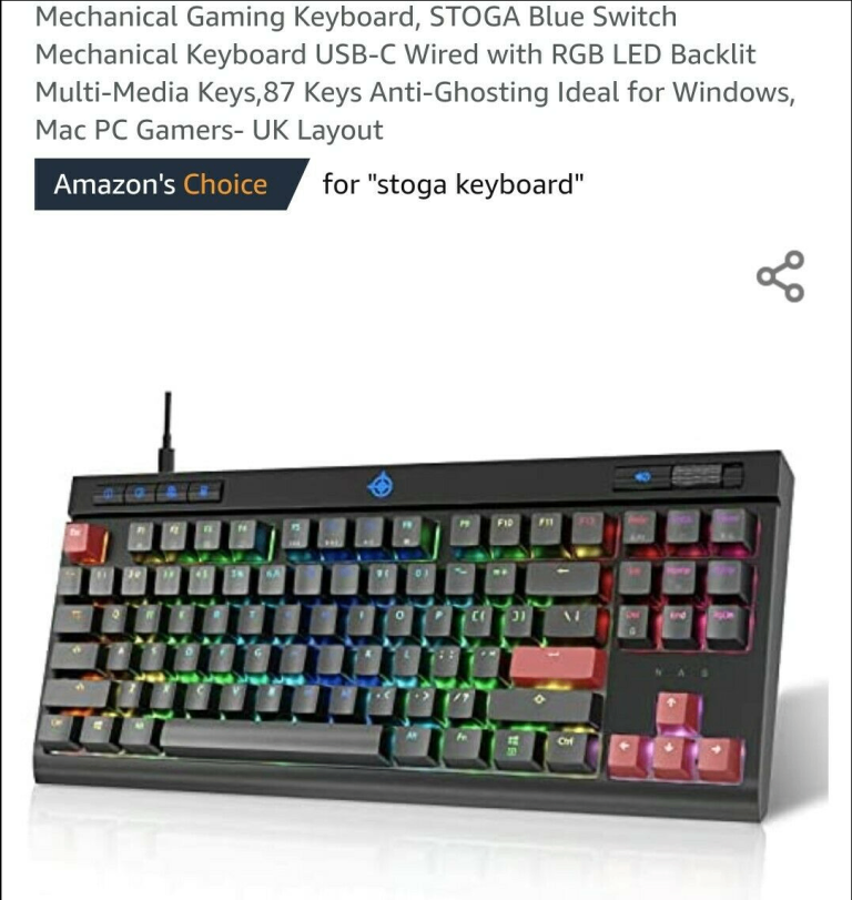 Mechanical Gaming Keyboard, STOGA Blue Switch Mechanical Keyboard USB-C Wired