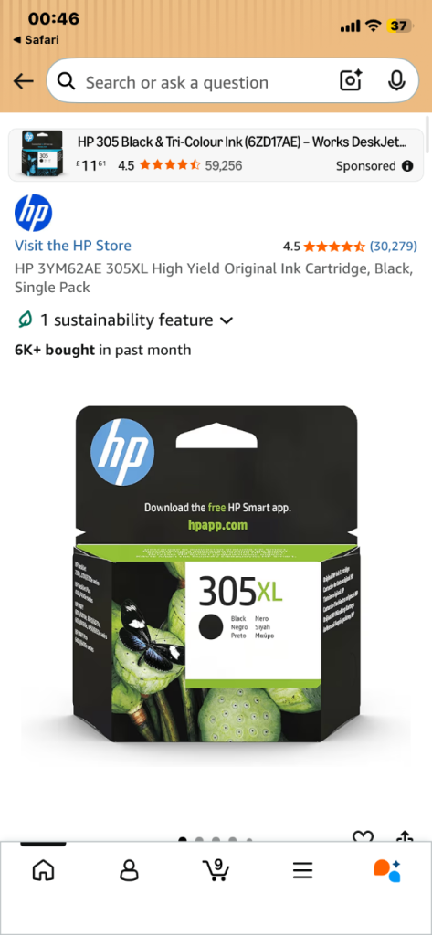 HP 305XL Black Ink Cartridge – New, High Yield
