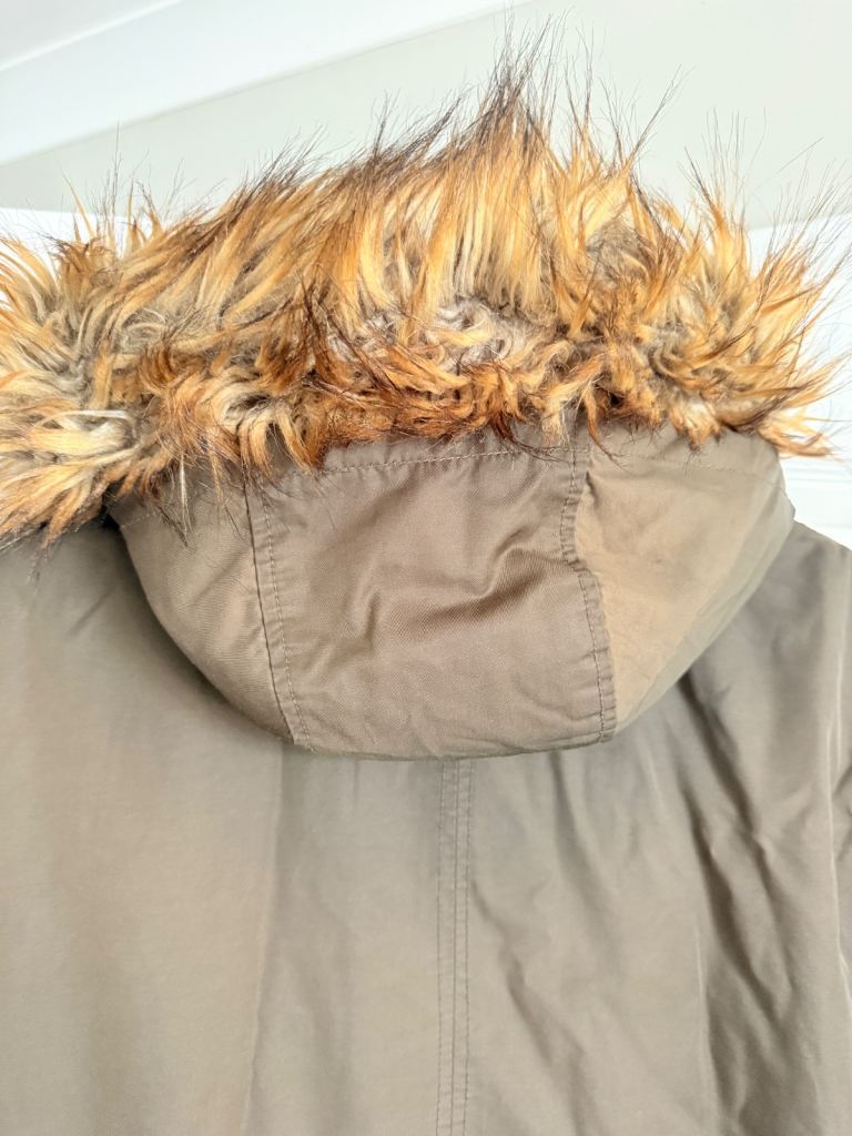 F&F - Olive Green Parka Coat with Faux Fur Hood - Size UK 22
