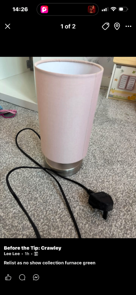 Pink Table Lamp with Brushed Metal Base – Good Condition