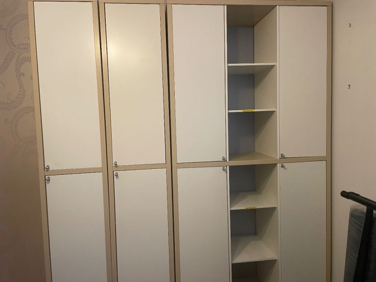 Versatile Wardrobe / Shelving Units – White & Wood, Good Condition