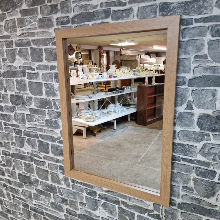 Large Oak Effect Framed Wall Mirror