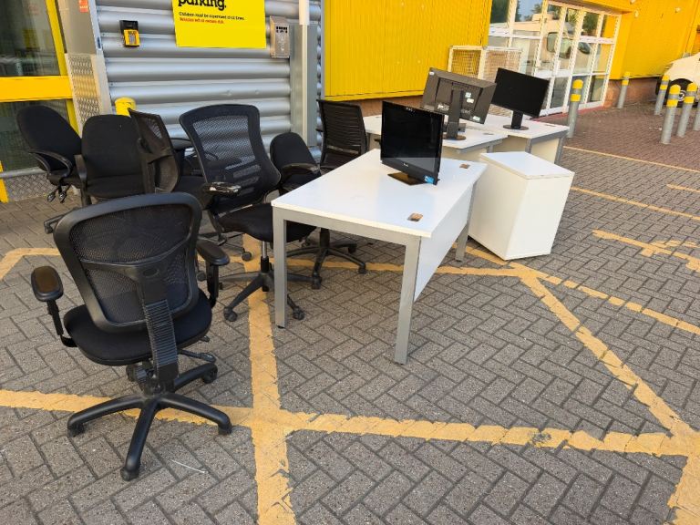 Office Desks, Chairs, and Pedestal – Fair Condition