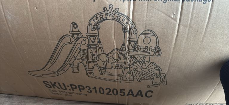 Slide, swing, goal and basket ball hoop