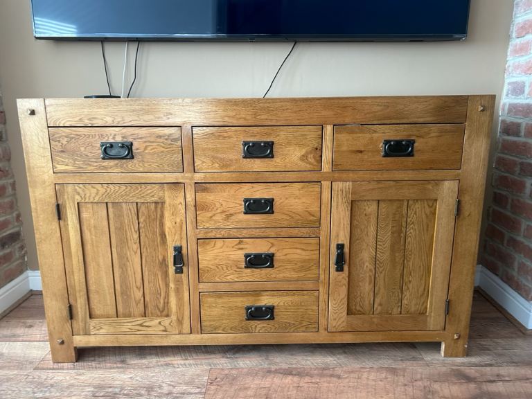 Solid Oak Sideboard with Drawers and Cupboards – Good Condition