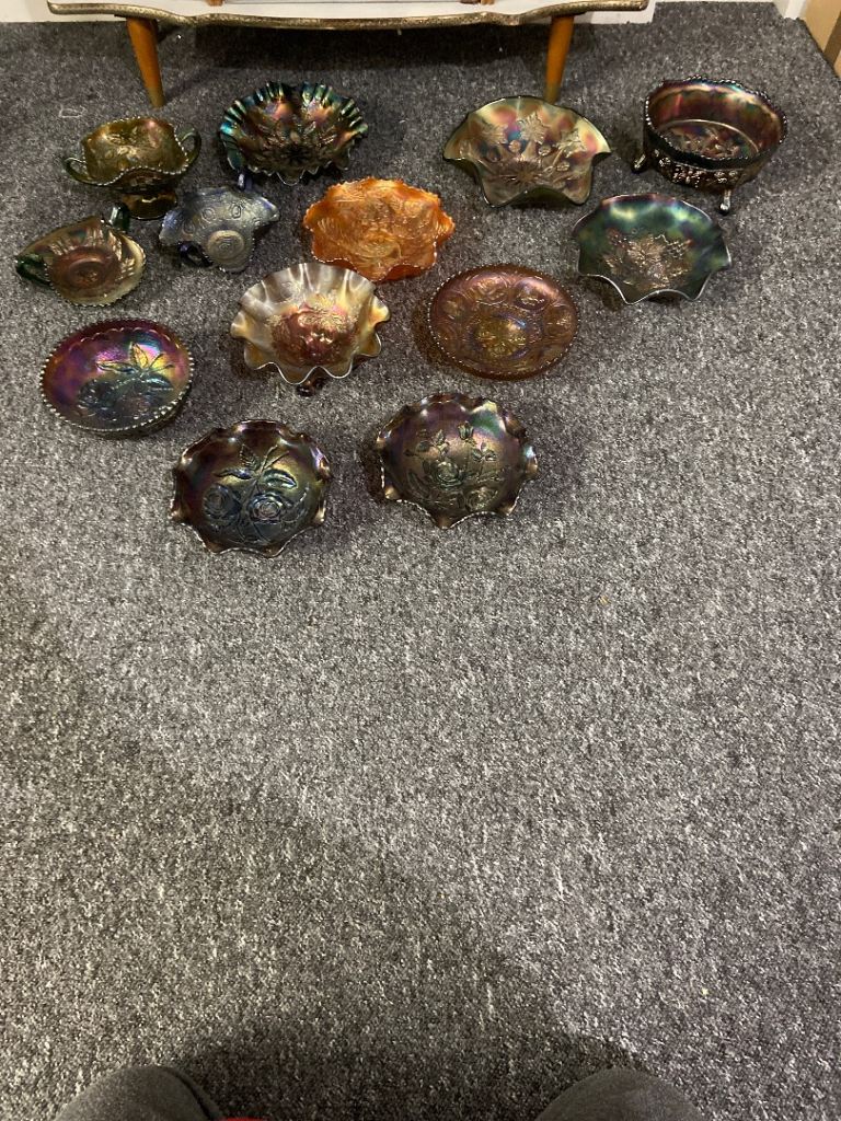 Collection of 13 Antique Carnival Glass Bowls