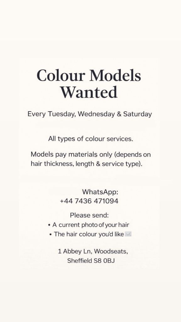 Hair colour model wanted 