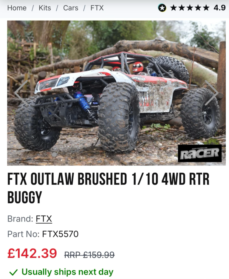 FTX outlaw fast 4WD car with extra batteries and fast charger Inc 