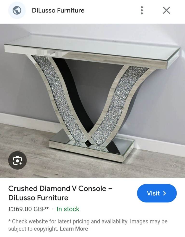 Crushed Diamond V Console Table.