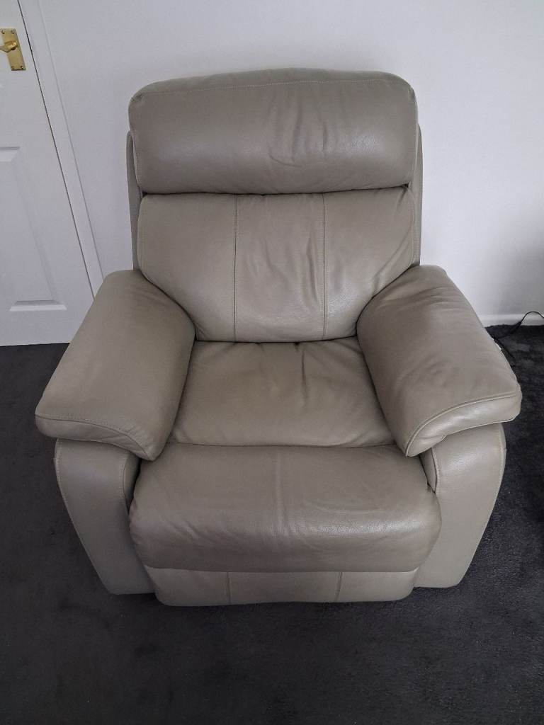 Leather sofa reclining chair and pouffe 