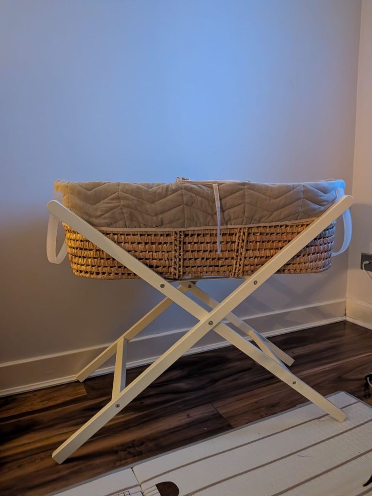 Moses Basket with Stand – Beige, Good Condition