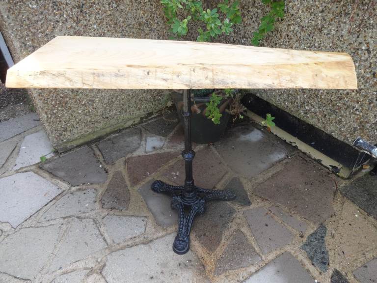 LIVE EDGE TABLE ~ CAST IRON PEDESTAL BASE WITH SLAB OF SYCAMORE TOP ~ 