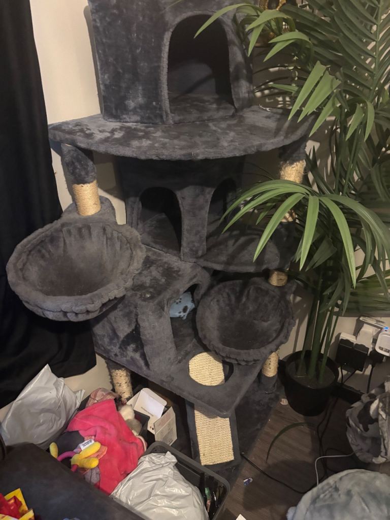 Grey cat tree