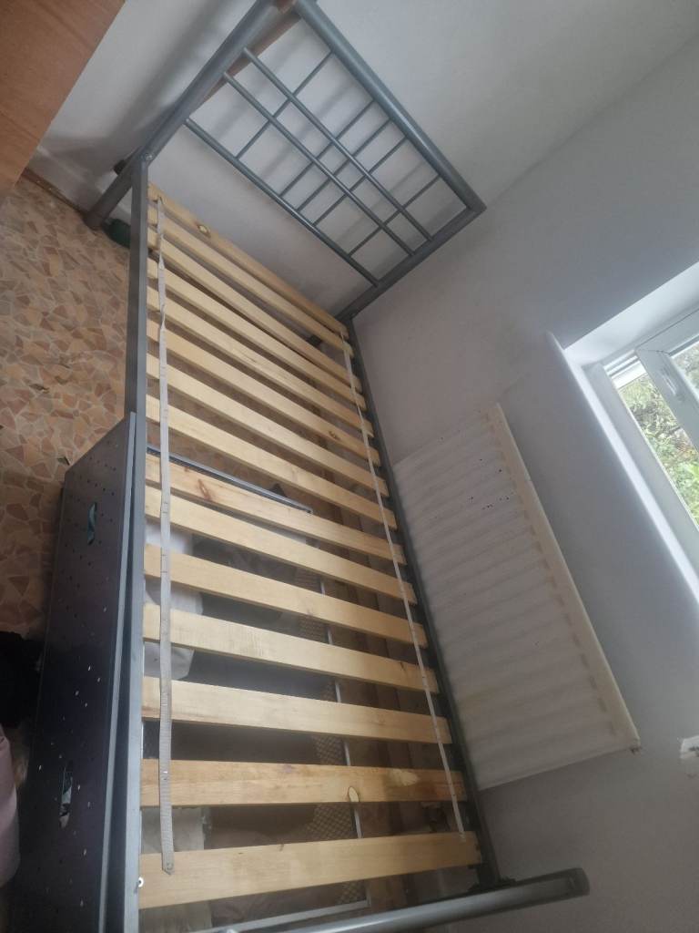 Single metal grey bed frame 