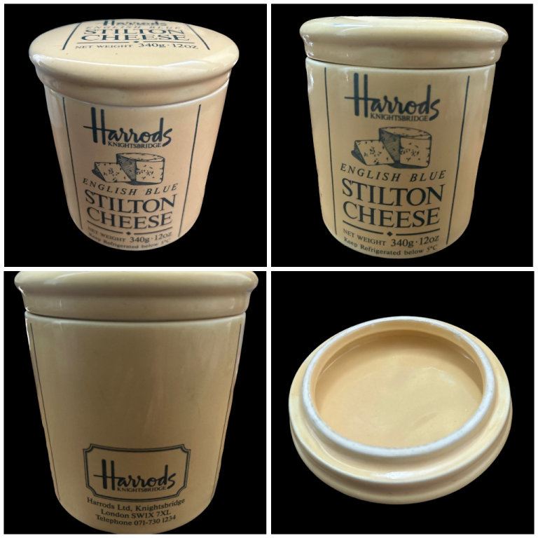 Harrods Of Knightsbridge English Blue Stilton Cheese Pot With Flat Lid In Porcelain