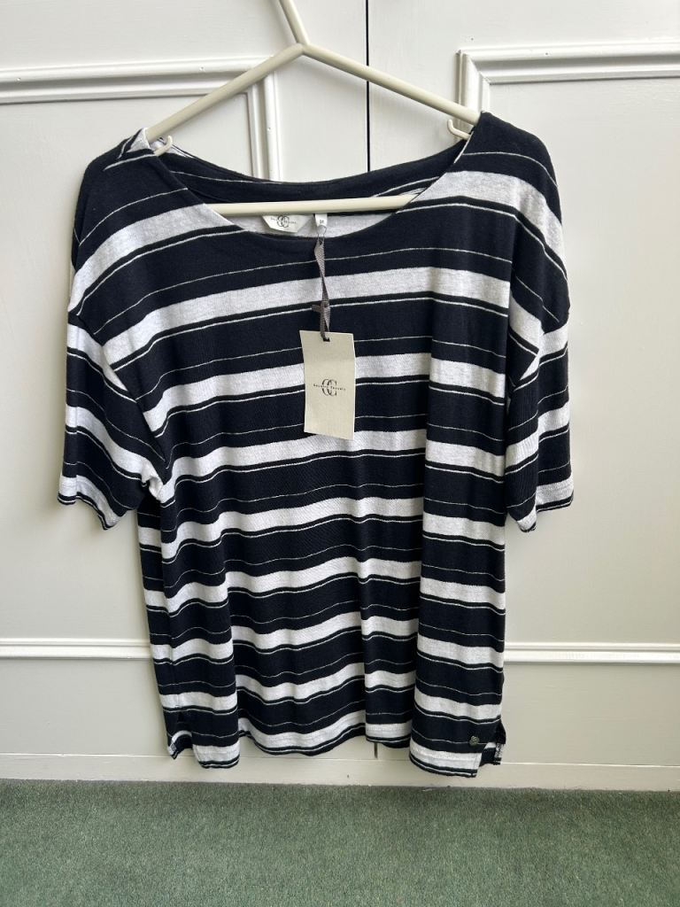 Black and White Striped Linen Blend Top