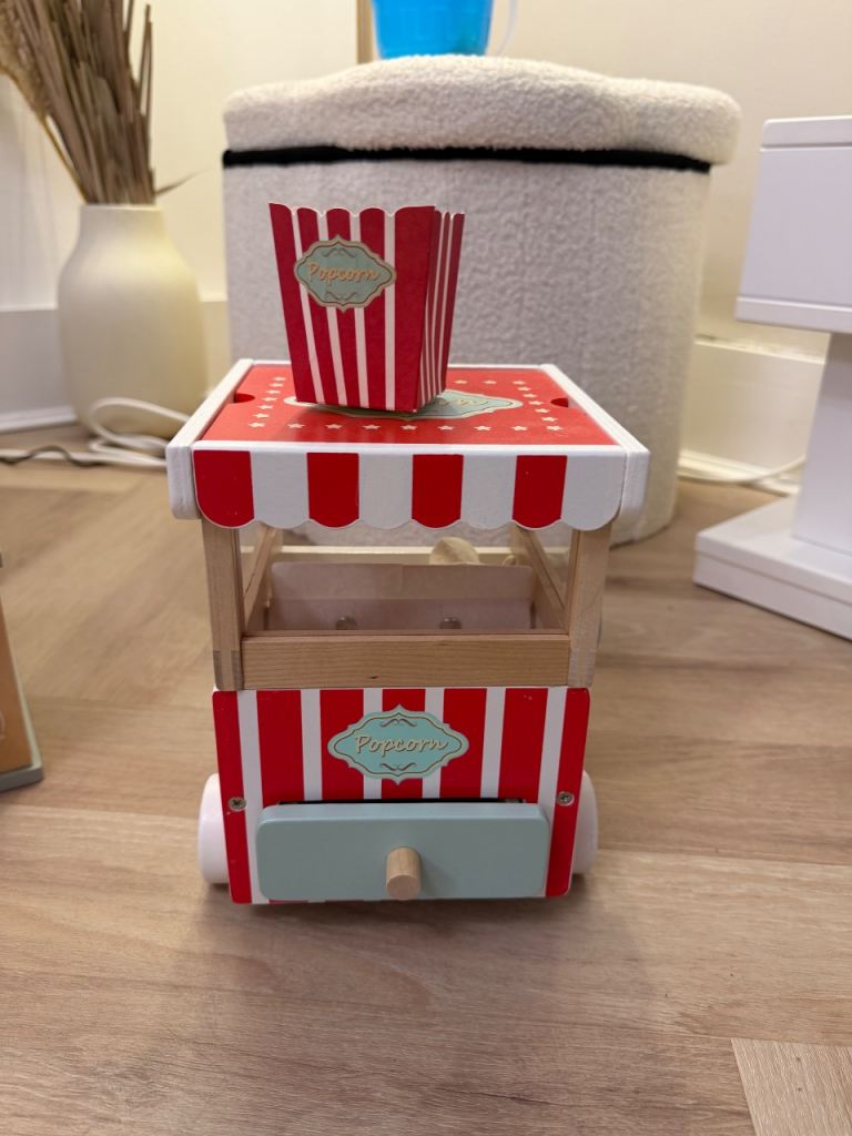 Wooden Toy Popcorn Cart with Popcorn Box – As Good As New