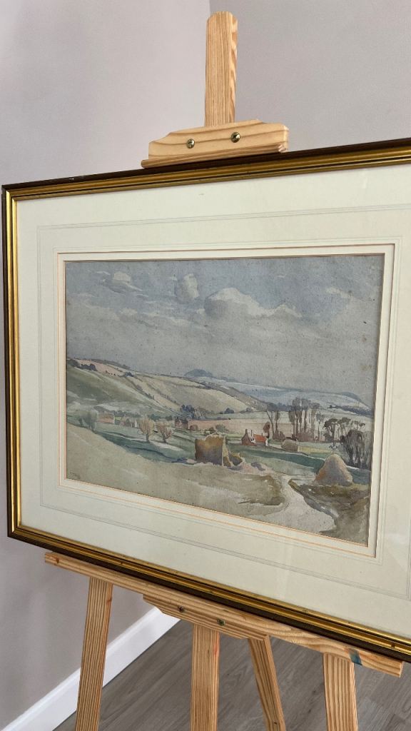 Signed Guy Barton Mid Century Watercolour Picture Framed Glazed Landscape Painting