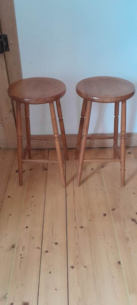 TALL WOODEN STOOLS FOR BREAKFAST BAR X 2