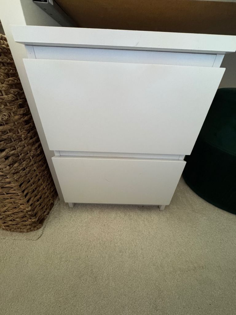 IKEA white malm bedside chest of drawers 