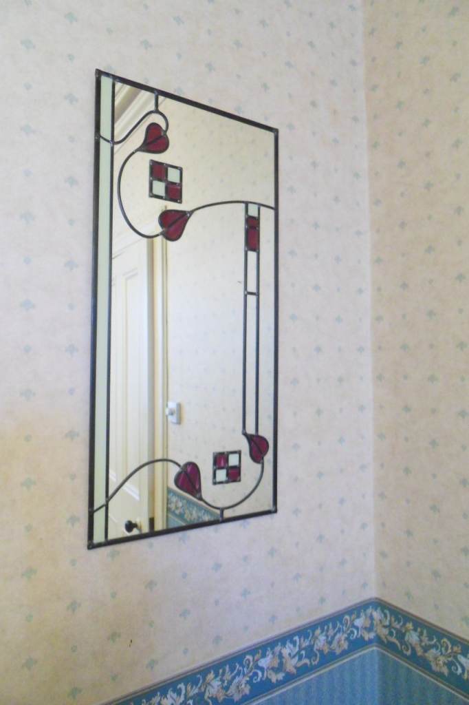 Stained glass mirror  Rennie Macintosh-style 