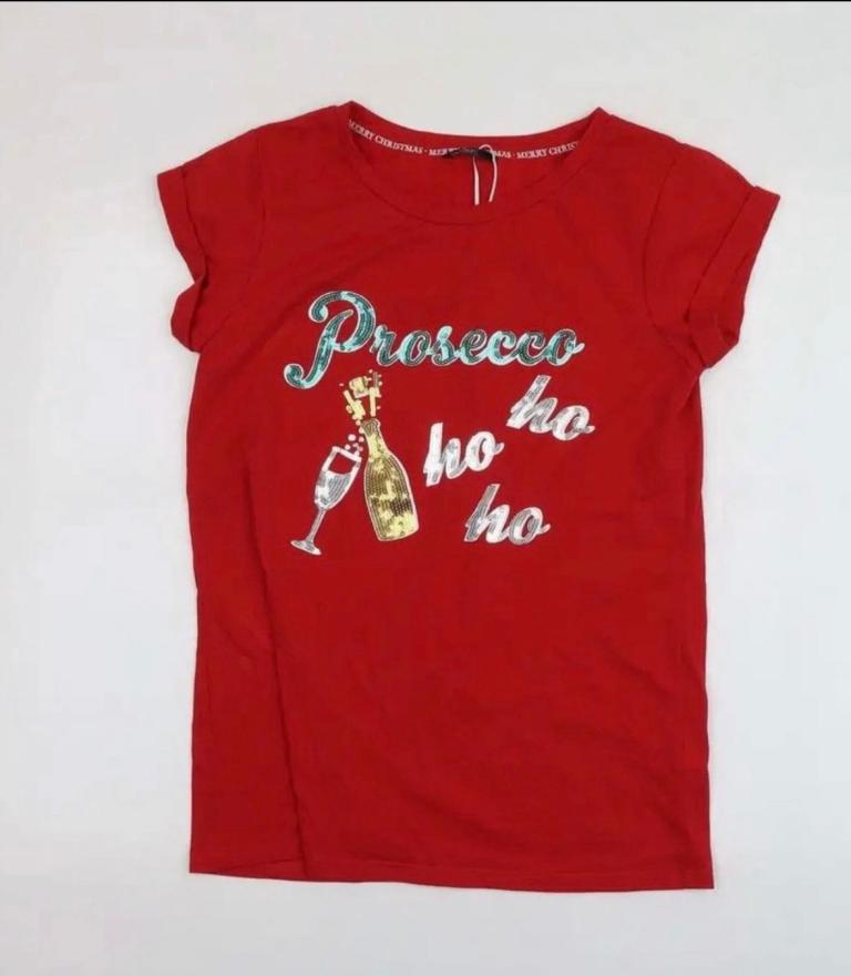 Ladies Prosecco ho ho ho sparkly tshirt chest approx 34 inches 