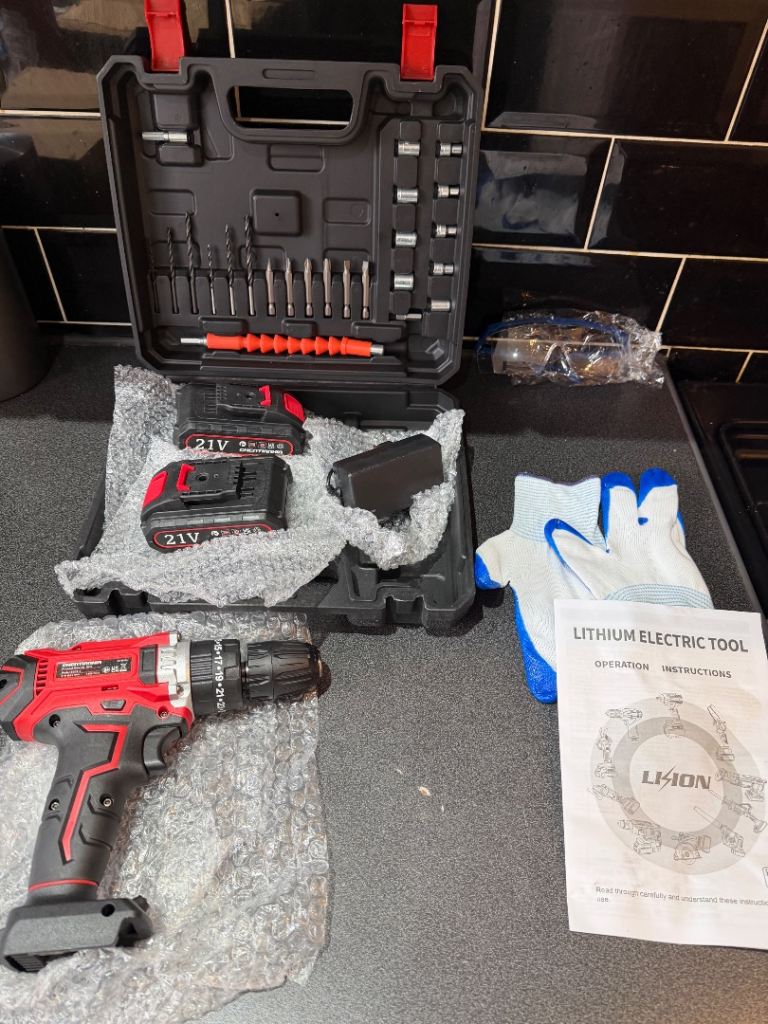Red 21v cordless electric drill power tool new 