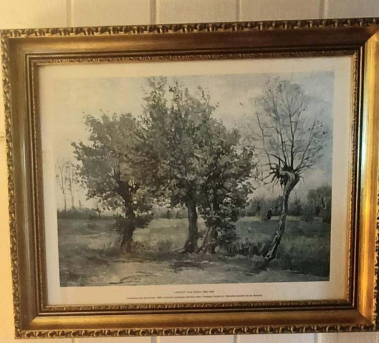 Art Picture Vincent Van Gogh's, Autumm Landscape with four trees,Gold Decorative Frame, Medium,