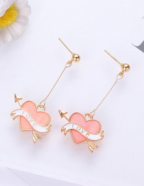 Cute Pink Heart and Arrow 'Love' Drop Earrings – New