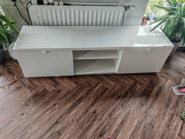 White TV Media Unit with Storage – Good Condition