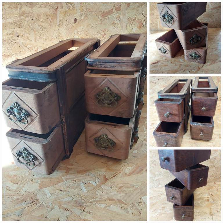 Vintage Singer sewing machine drawers in their original hanging cages 