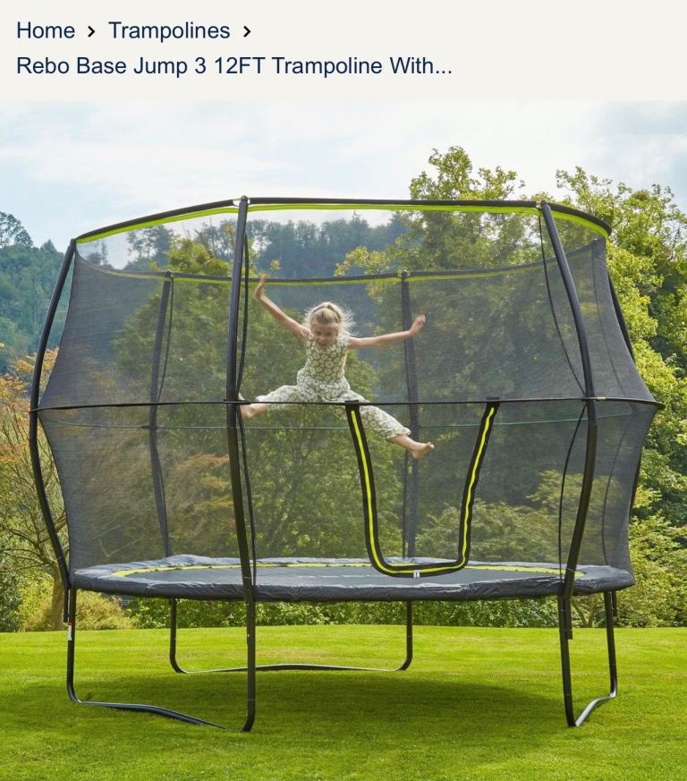 Rebo Base Jump 3 12FT Trampoline With Ladder and cover