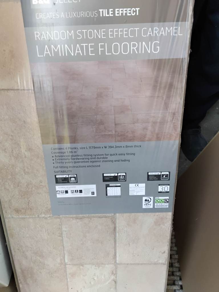 6 new packs ( 11 sq.mtrs) stone effect Laminate flooring & new underlay board- West London