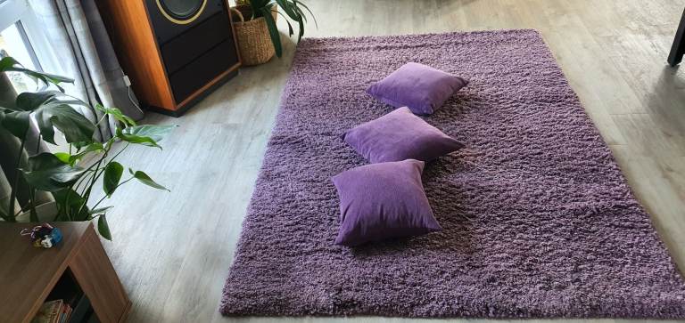 Purple rug and 3 cushions 