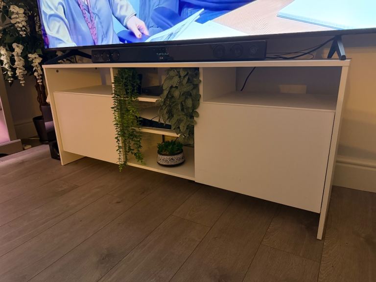 White TV Stand Cabinet with Storage – As New