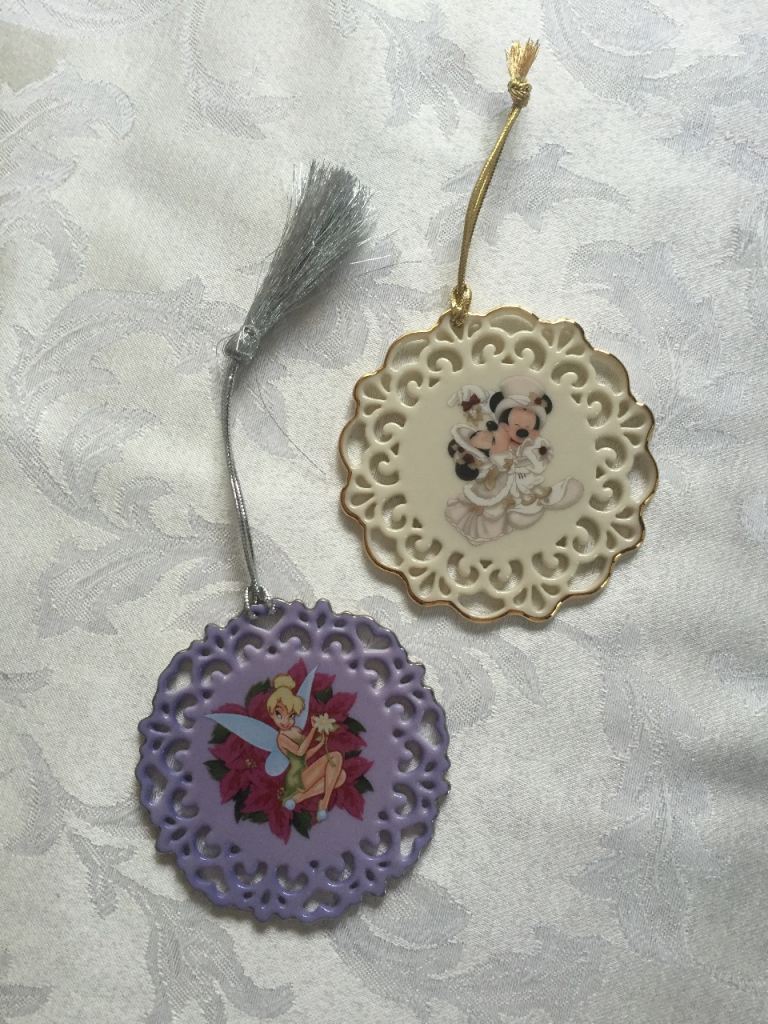 2 DISNEY China Christmas Hanging Ornaments Featuring Mickey Mouse & Tinkerbell 