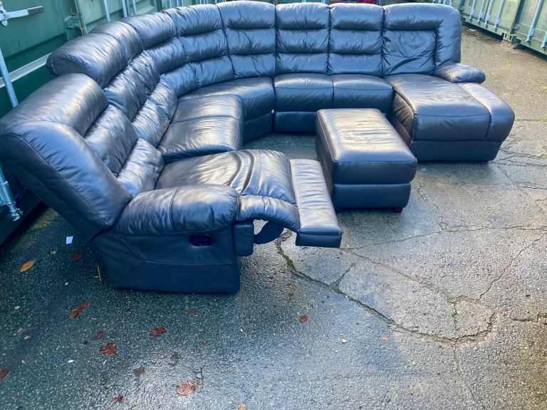 Real leather brown manual recliner Corner sofa 