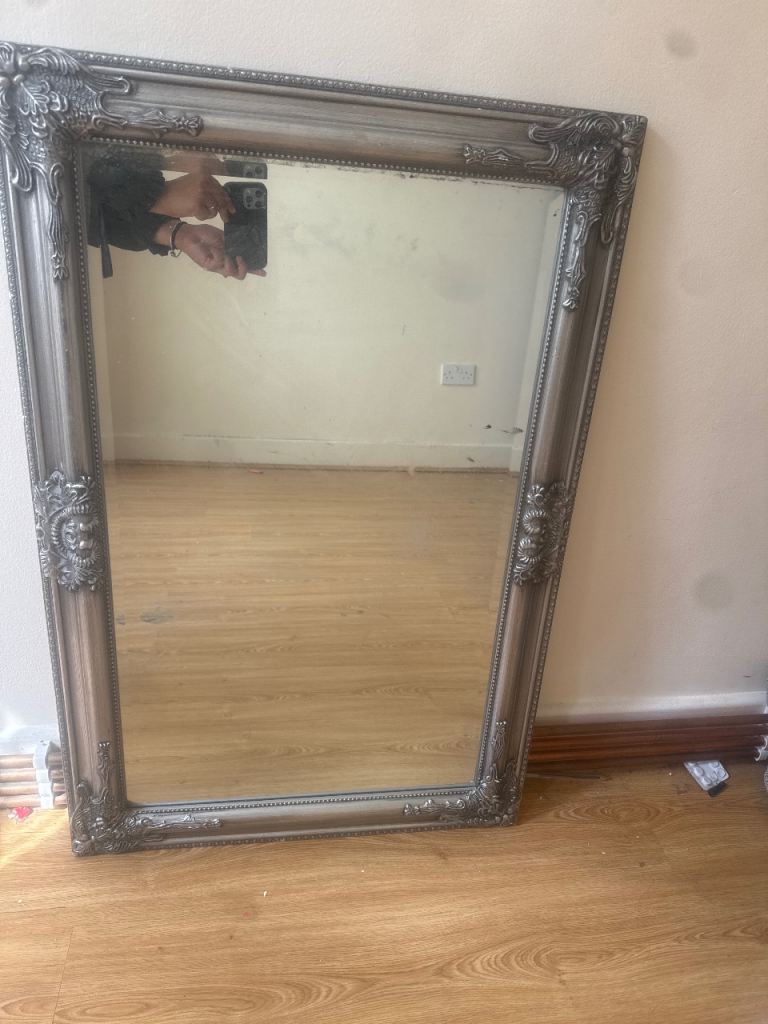 Large Ornate Silver Wall Mirror – Good Condition