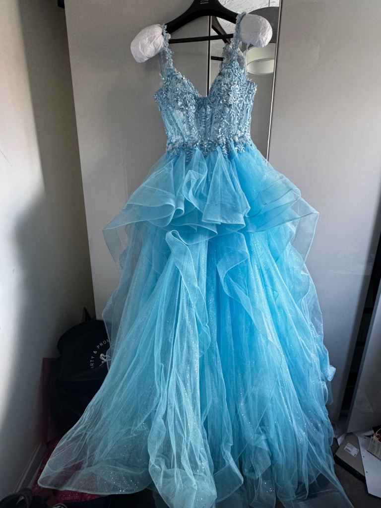 Light blue sparkly prom dress