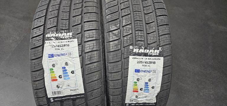 225 45 18   2 x NEW!! tyres Radar Dimax 4 Season