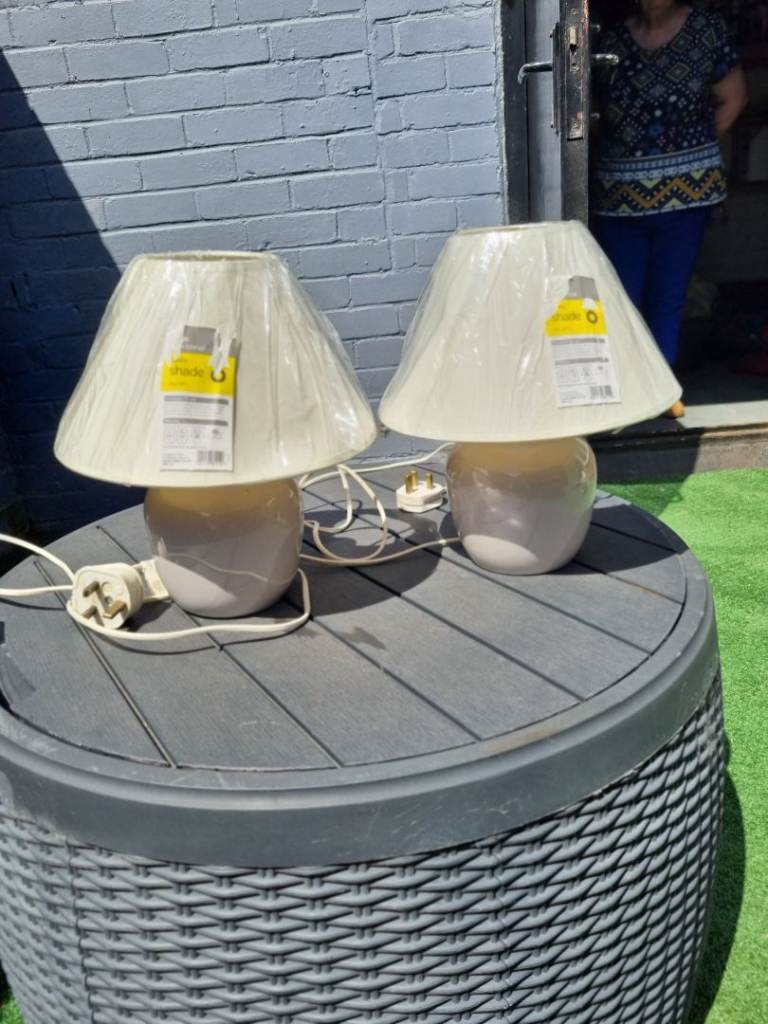 Pair of Grey table lamps c/w brand new shades
